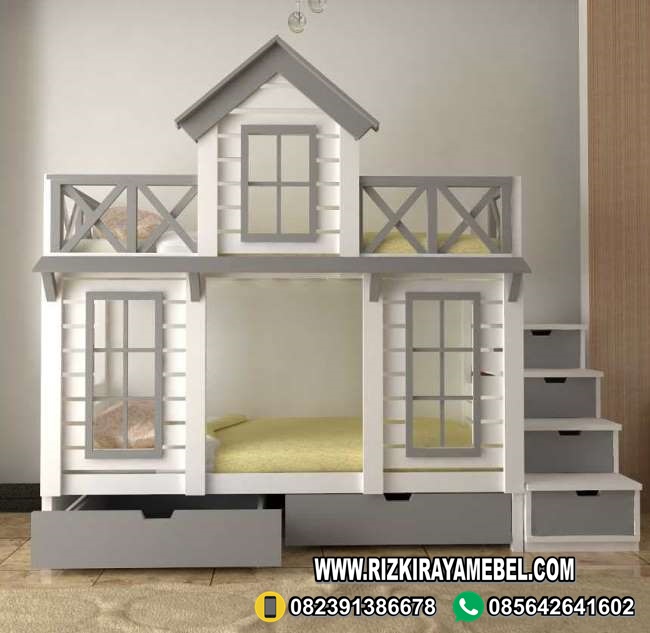 Dipan Tingkat Anak Bentuk Rumah Kayu